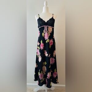 Oscar de la Renta Pink Label Vtg 2000s Black Floral Lace Trim Slip Dress Size M
